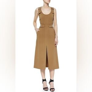 A.L.C. Camel-Brown Sleeveless Midi Dress with Buckle Details